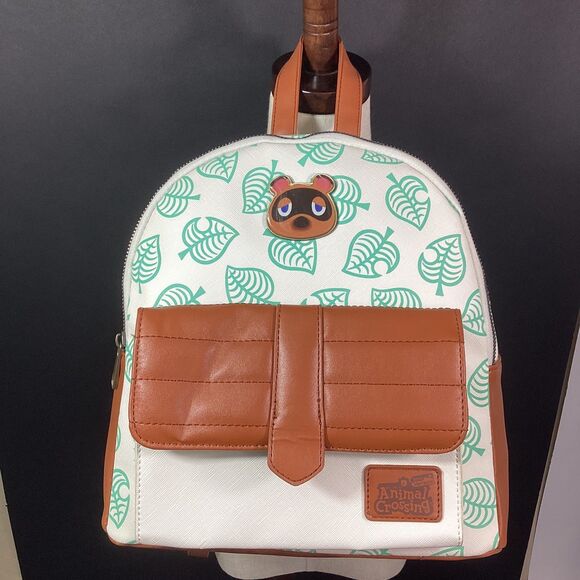 Bioworld Animal Crossing Tom Nook Mini Backpack White/Brown/Green Leaf All-Over - Picture 1 of 13